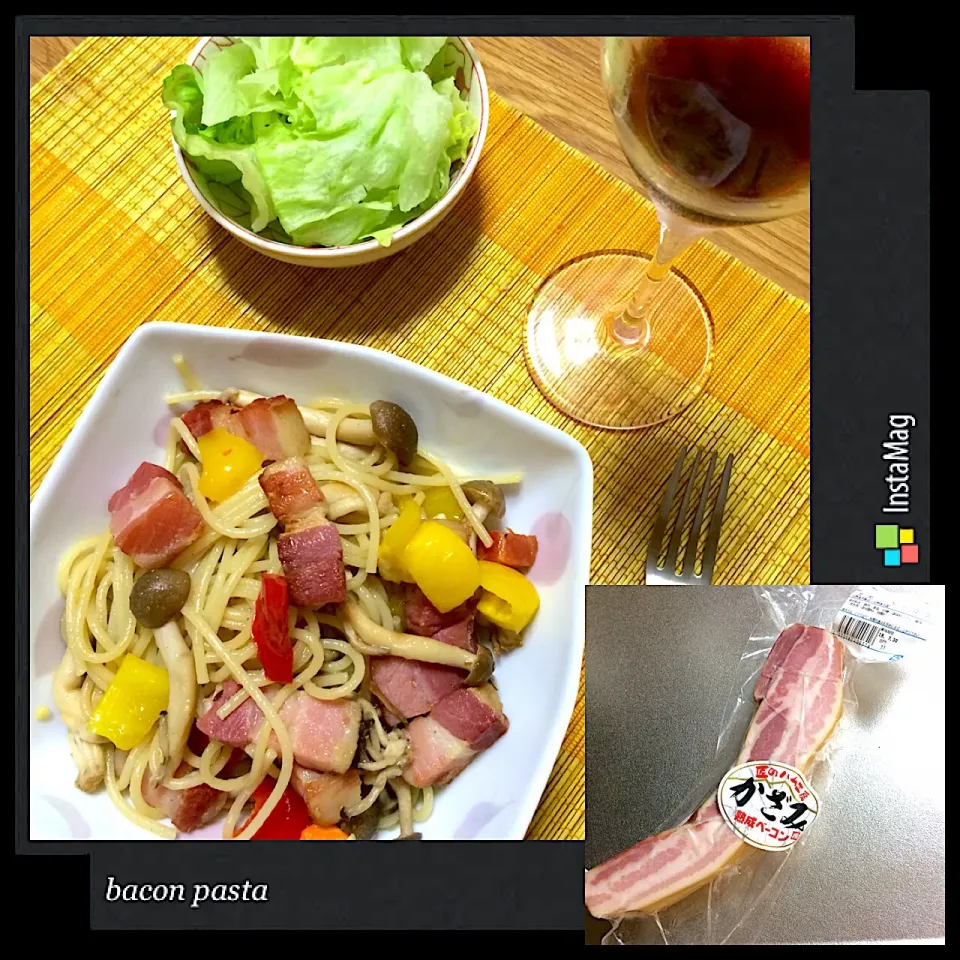 Snapdishの料理写真:2018/08/24 厚切りベーコン&きのこ&パプリカ 和風パスタ|kykyさん