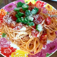 Snapdishの料理写真:トマトとオクラの冷製パスタ🍅|夏実さん