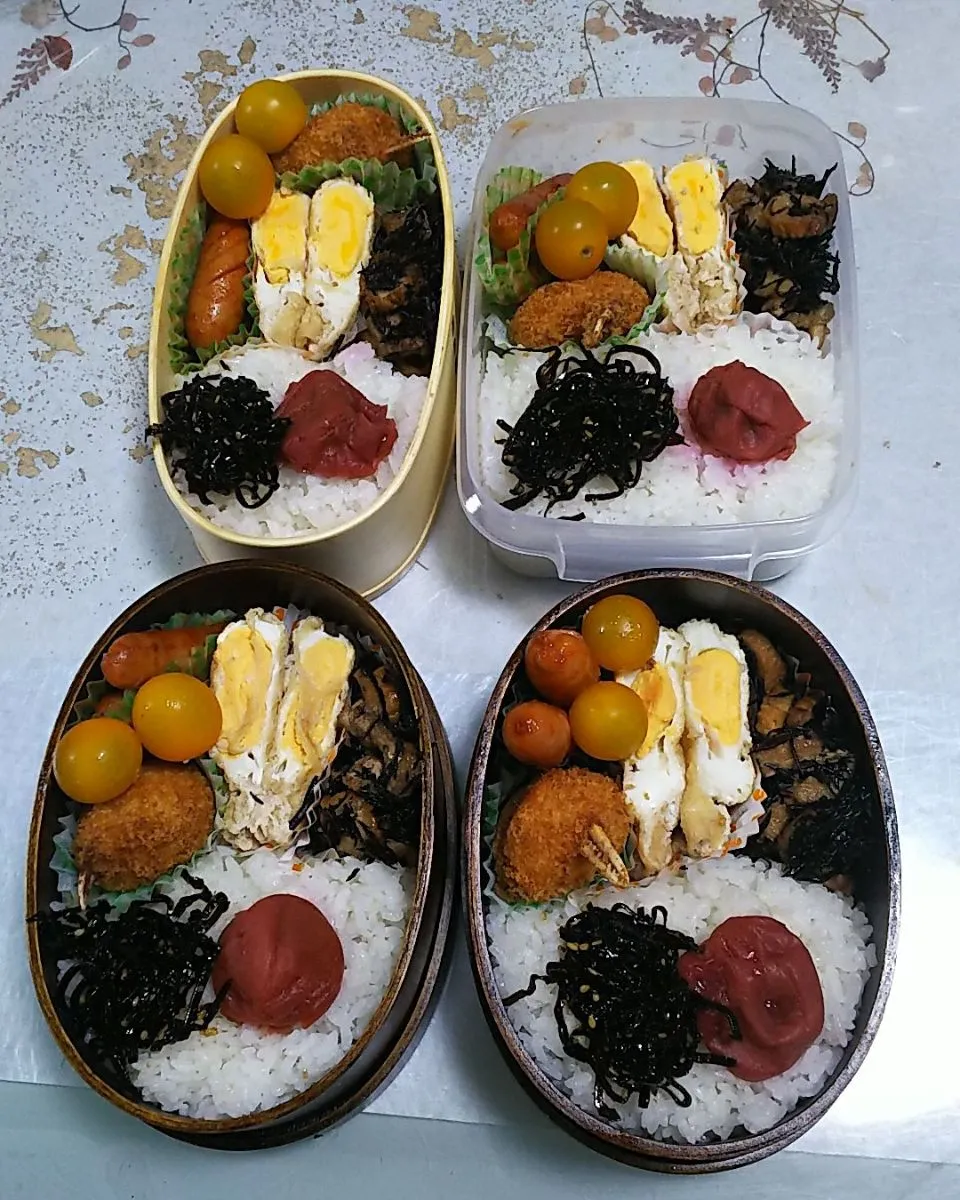 Snapdishの料理写真:今日のお弁当🍱

ひじき煮
油揚げと🥚の巾着煮
カニつめ入りフライ
ウィンナー炒め
ミニトマト

ごま昆布 梅干|ボスママさん