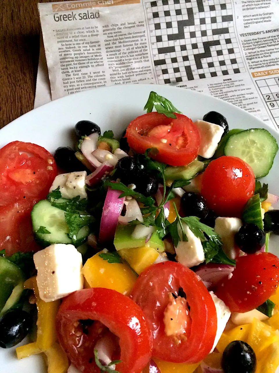 Snapdishの料理写真:Greek salad with vegan feta cheese (Morning Star Commie Chef recipe)|Nick Hiderさん