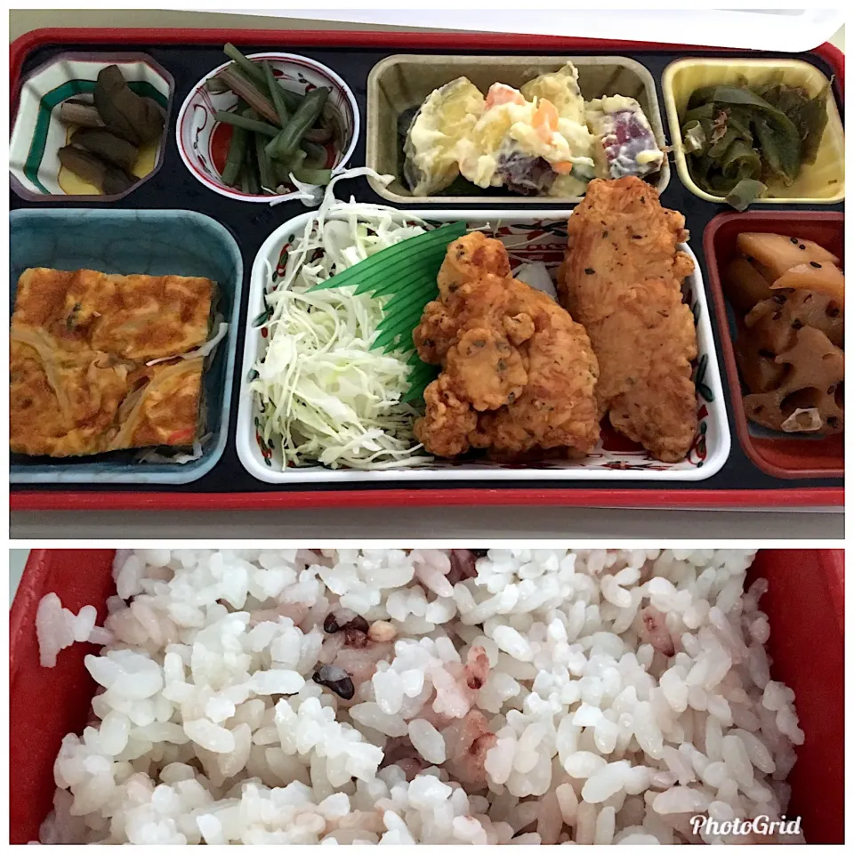 稀少たかきびと黒もち米御飯&さっぱり塩バジル唐揚|しのぶさん