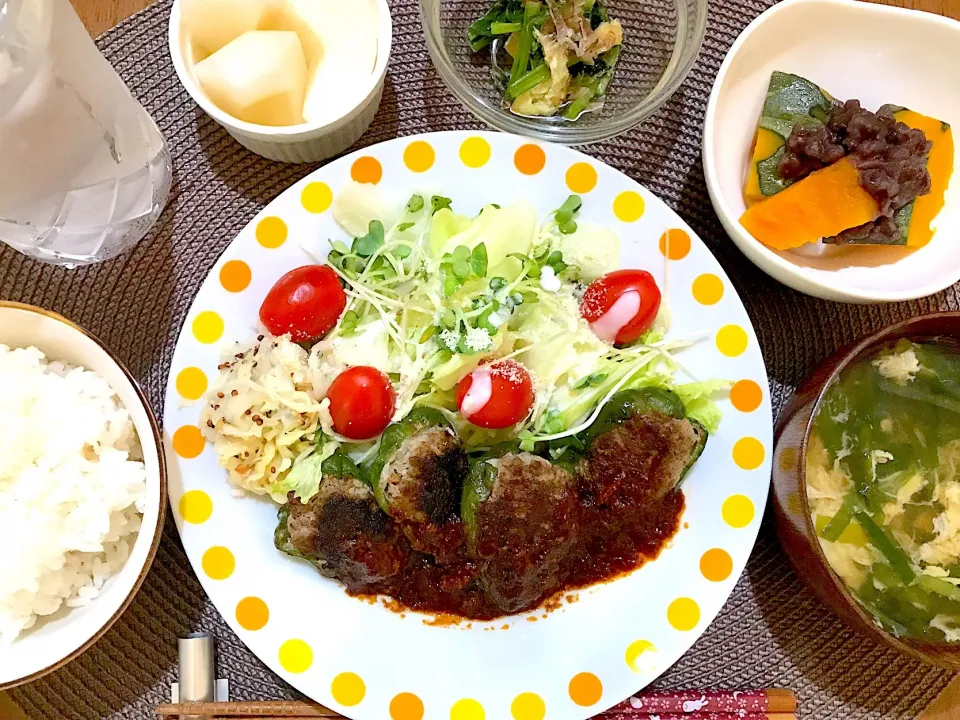 ピーマンの肉詰め定食|ゆうかさんさん