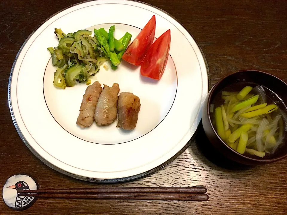 アボカド肉巻き
ゴーヤの酢の物
アスパラのバター炒め
玉ねぎとアスパラのスープ|カドラさん