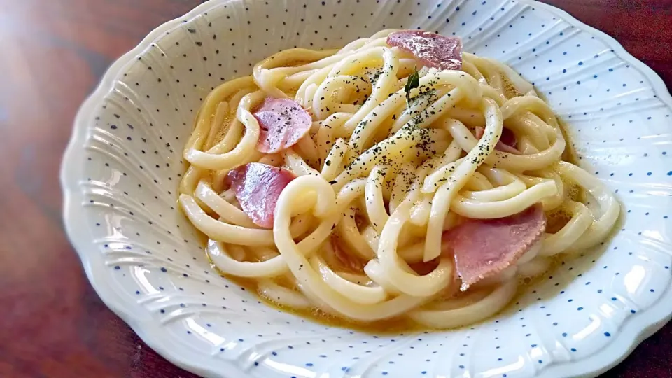 レンジでカルボナーラ風うどん|みかんさん