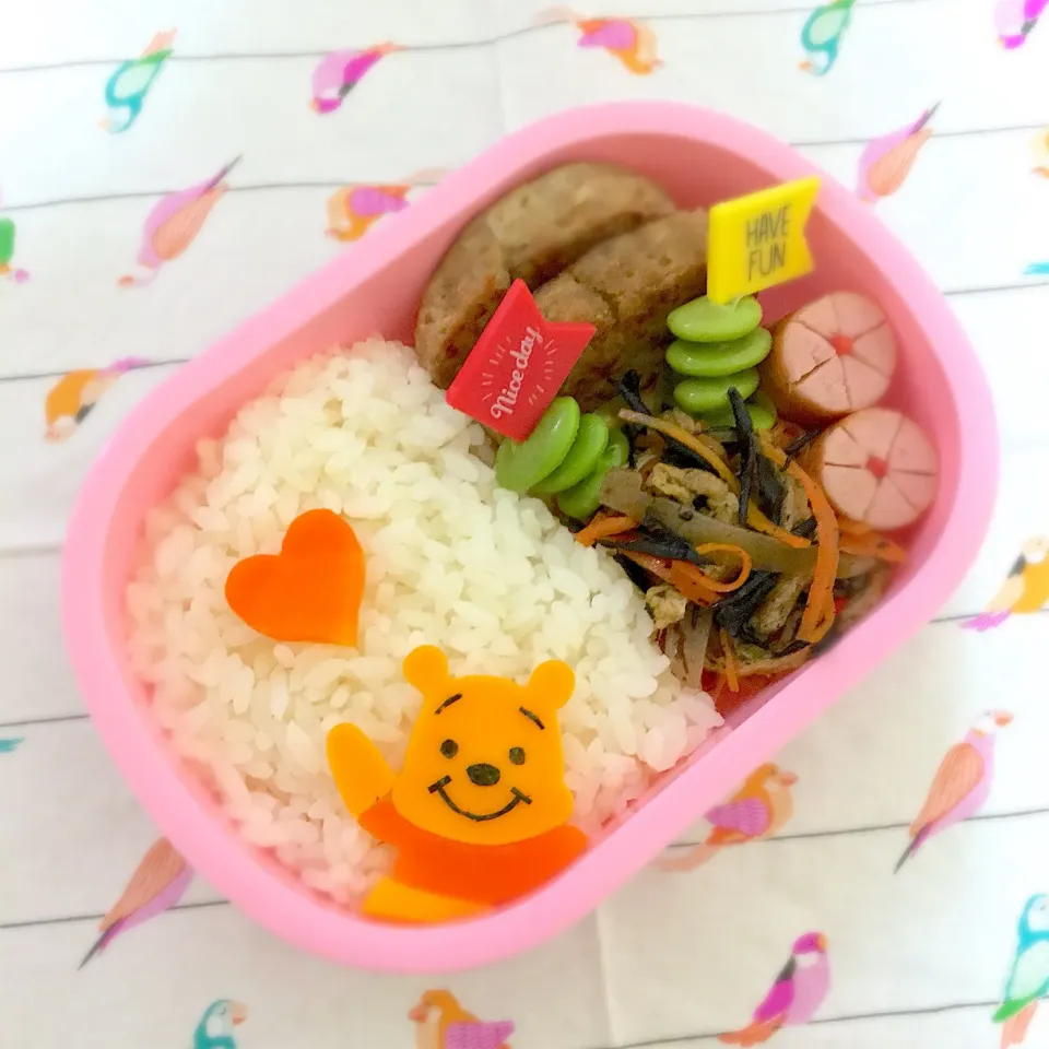 Snapdishの料理写真:次女ちゃんの学童弁当＊プーさん 2018夏|チーハさん