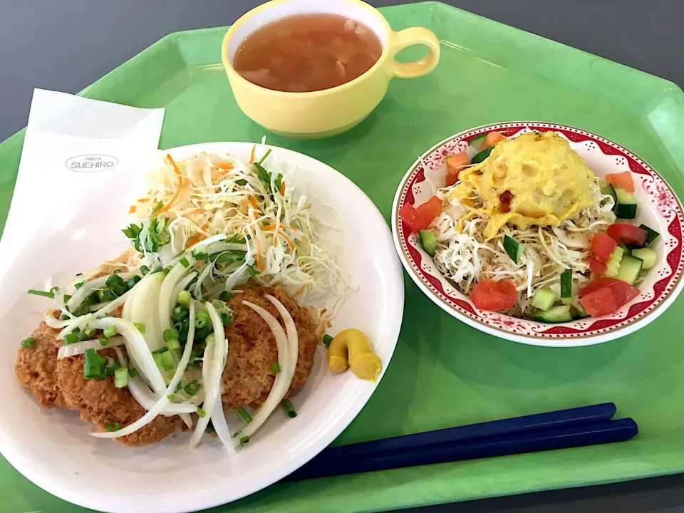 ねぎねぎポン酢マヨヒレカツ、カレーポテトサラダ、ベーコンと野菜のスープ|Tadahiko Watanabeさん