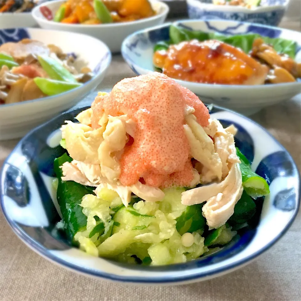 たたき胡瓜と茹で鶏の明太マヨ和え|ゆかりさん