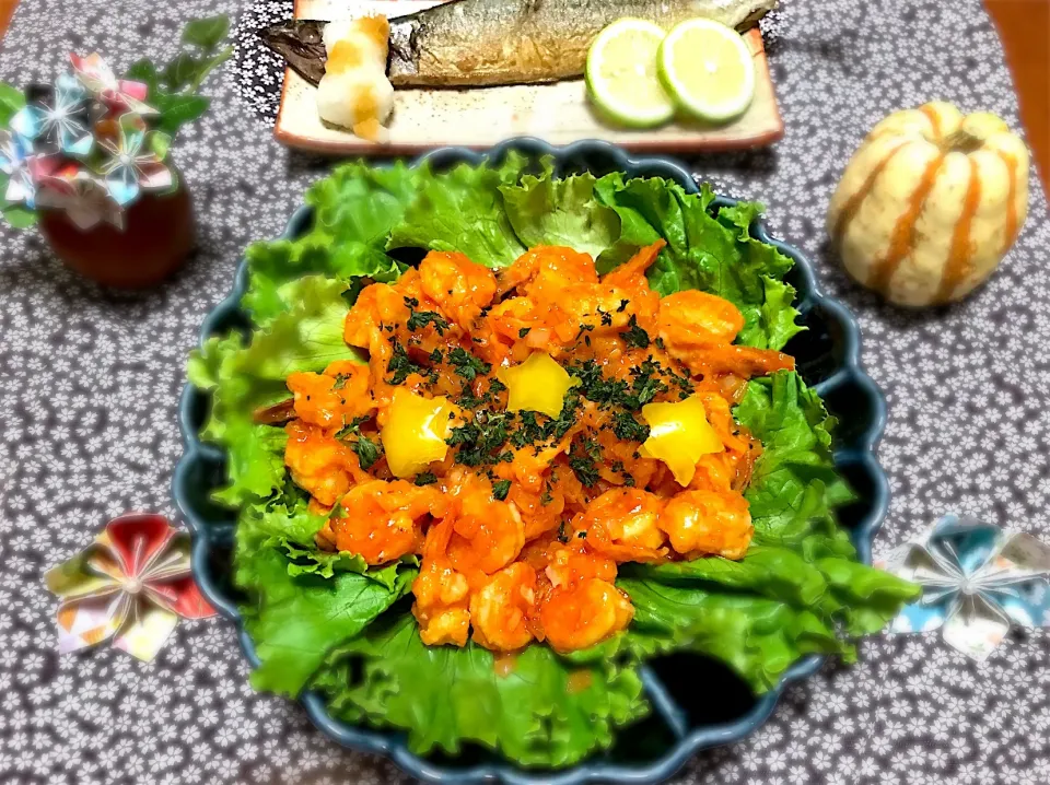 エビチリ🦐& #さんまの塩焼き 🐟🤗|バシュランさん