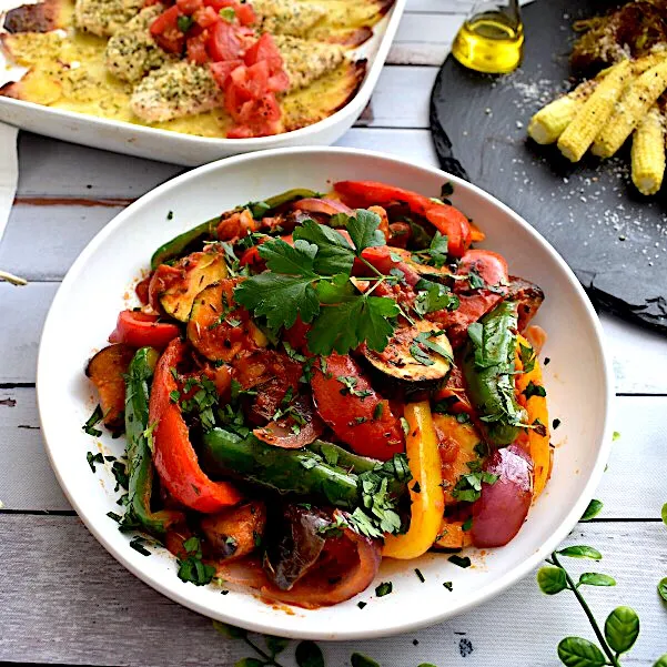 Snapdishの料理写真:カラフル野菜がたっぷりイタリアンな夏野菜のトマト煮込み　チャンボッタ : ローマのおいしい生活in東京|yukoさん