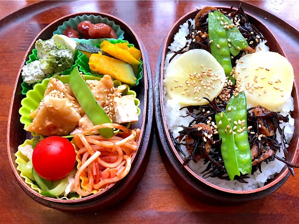 本日もお弁当🍱チキン味噌焼き🥩ナポリタン🍝 #息子弁当  #わっぱ弁当  #鶏肉 #チキン味噌焼き #ナポリタン  #かぼちゃの煮物  #プチトマト🍅  #ひじきの煮物  #たくあん  #煮豆  #札幌  #中島公園|Yukie  Toriseさん