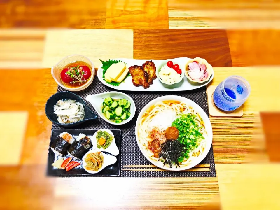 またまた麺類な夜ご飯 #夜ごはん #うどん #和食 #おにぎり #ヤマサ醤油|ぼんぼんさん