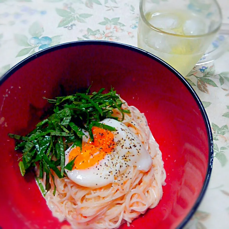 明太子カルボナーラ素麺|うたかた。さん