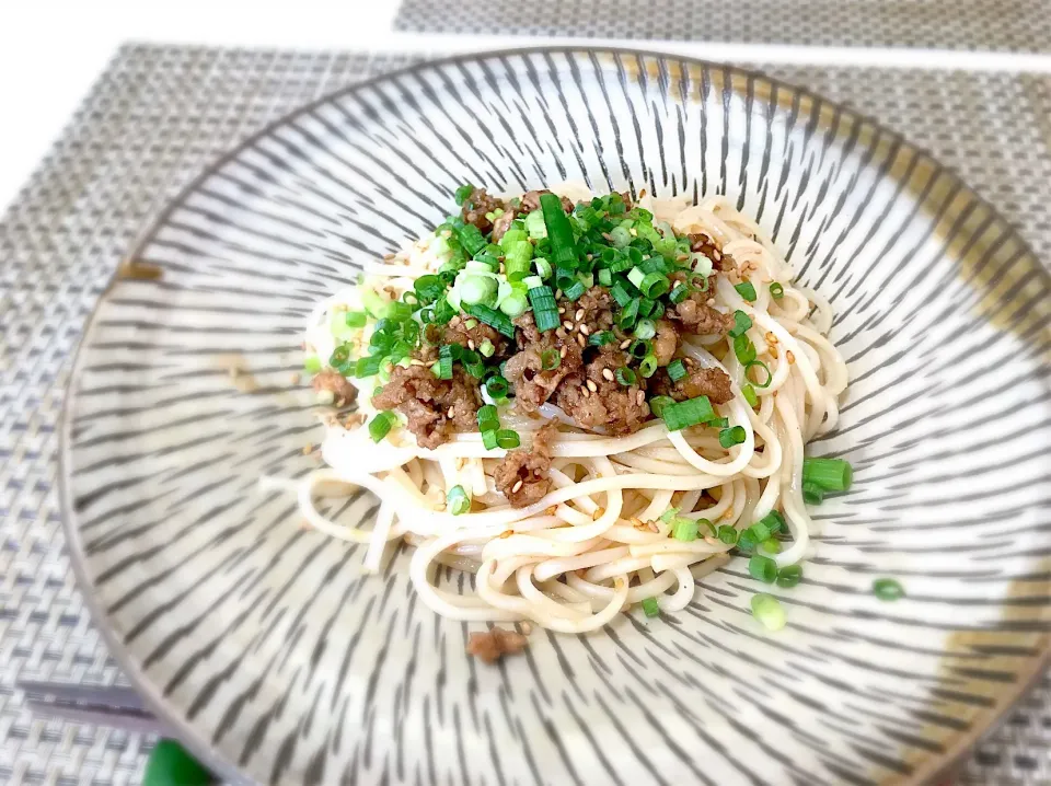 Snapdishの料理写真:五島うどんで汁なし担々麺。|yukiさん