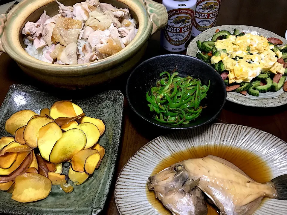 Snapdishの料理写真:2018.9.2 チキンライス&カワハギの煮付け🍻🍻🍻|ゆみずさん