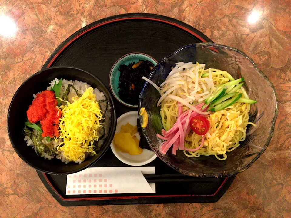 おすすめ定食(明太子ご飯と冷麺)|ばーさんさん