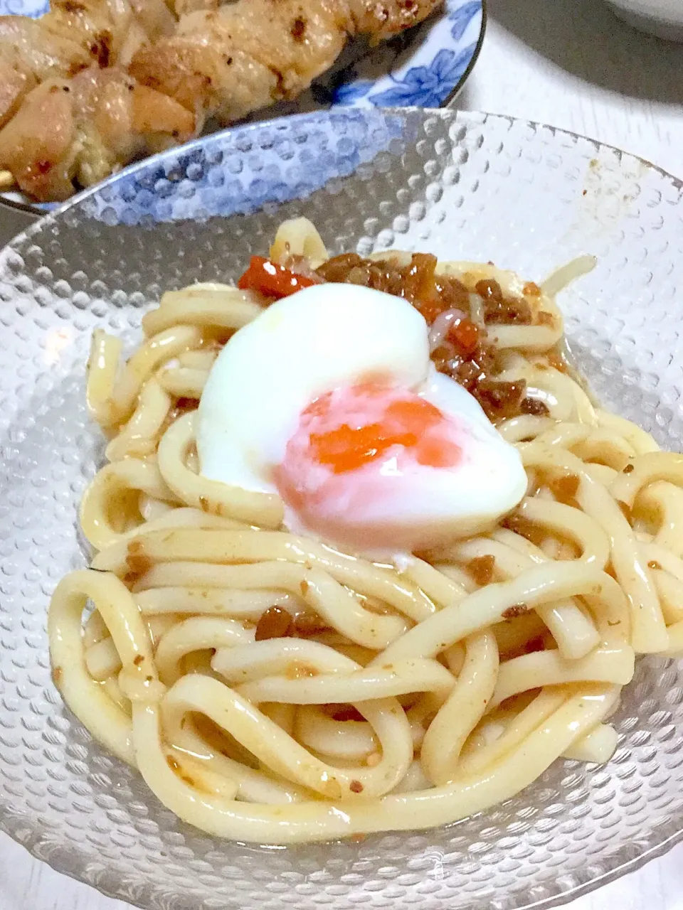 冷やしプルコギうどん〜温玉のせ。焼き鳥|Ayaさん