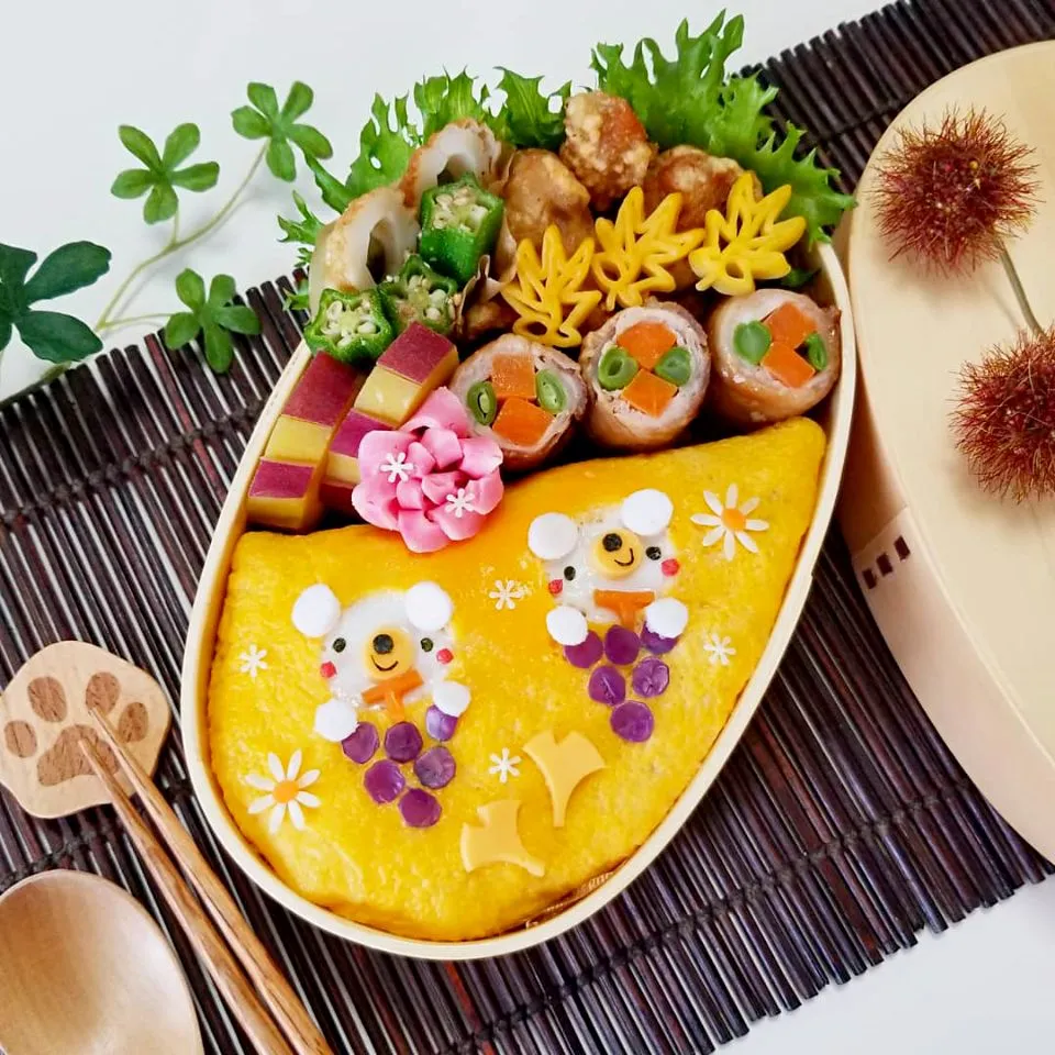 秋のオム炒飯弁当♪白くま君のぶどう狩り🍇|ayano.adshさん