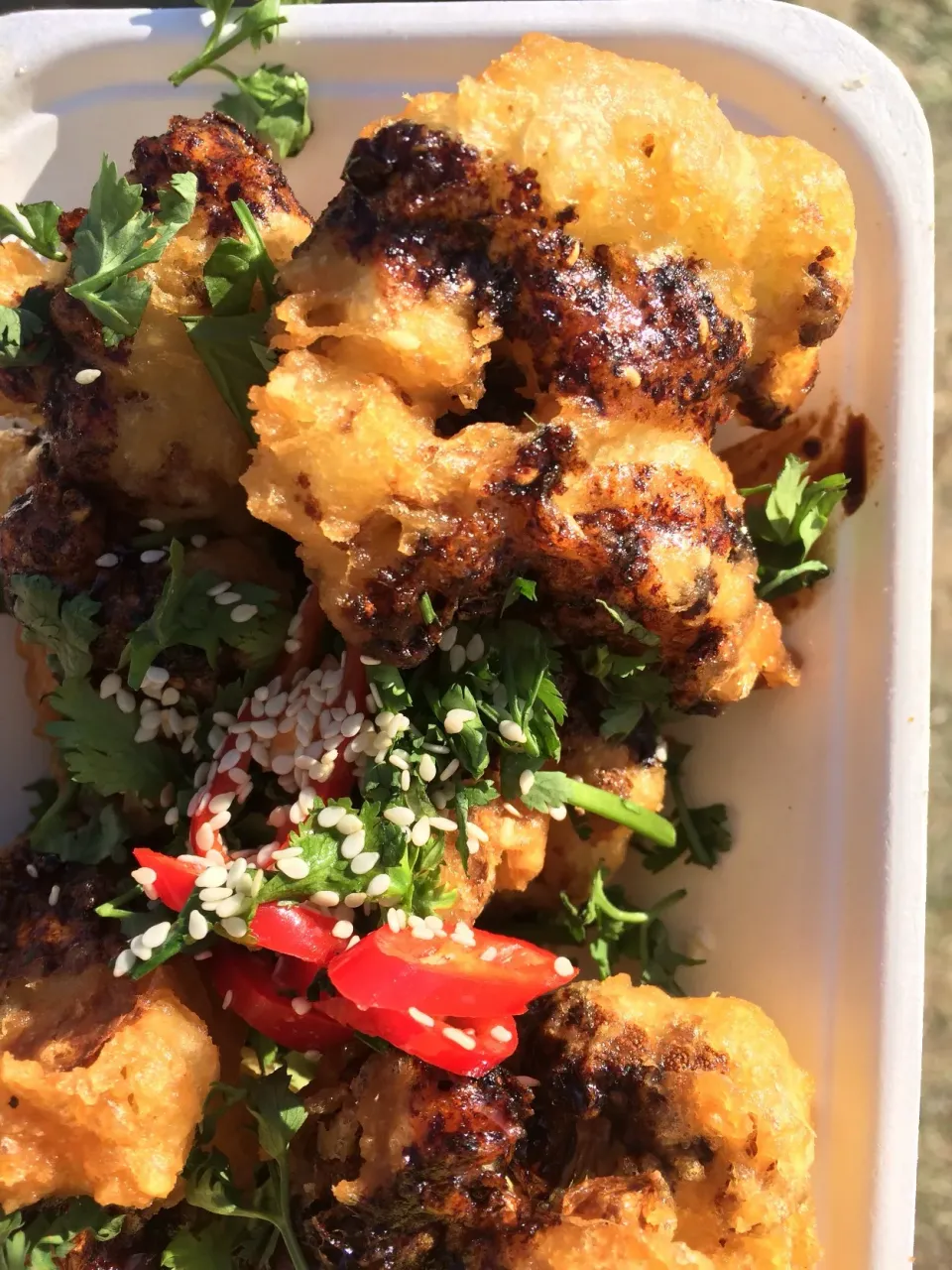 Korean fried cauliflower balls from the Vegan Junk Food stall at the End of the Road Festival|Nick Hiderさん