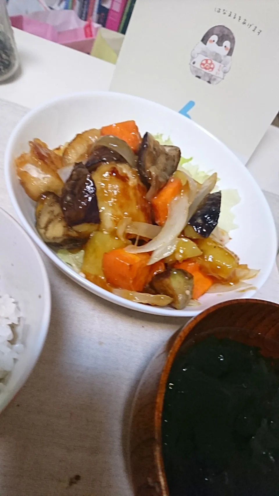 鶏肉と野菜のお酢餡掛け炒め #じゃがいも #にんじん #なす #玉ねぎ|やのさん