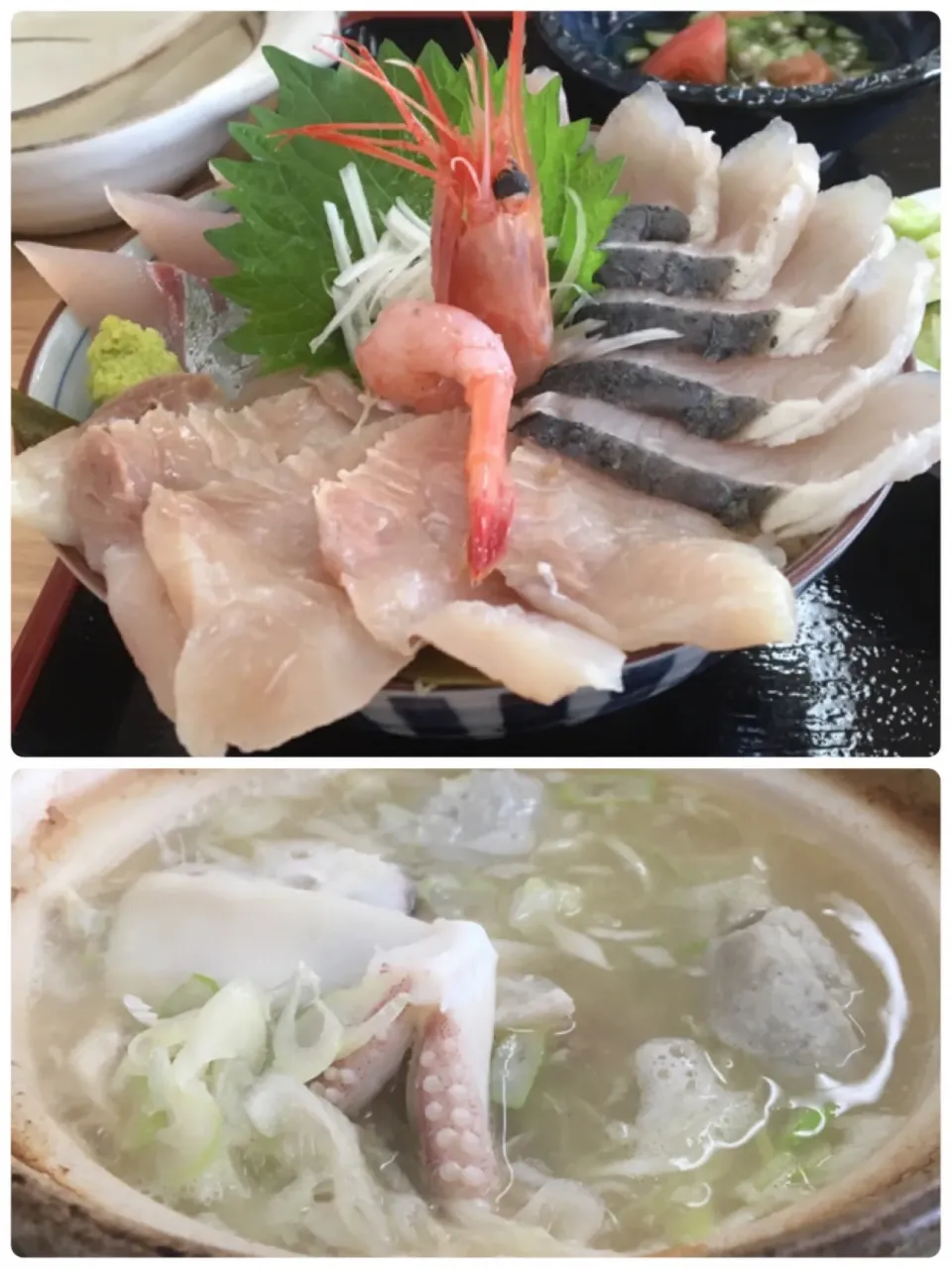 Snapdishの料理写真:営業マンの昼ごはん☀️☀️☀️ 氷見浜丼（こずくら、さわら、おぶだいの昆布締）土鍋の漁師汁付🐟@氷見魚市場食堂|ぽんたさん