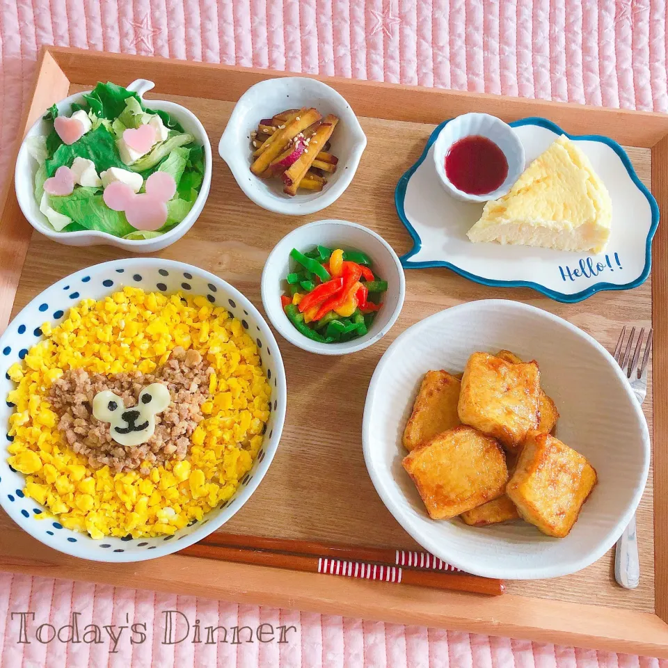 お豆腐の照り焼き＆そぼろ丼|yuka♡ᵕ̈*⑅さん