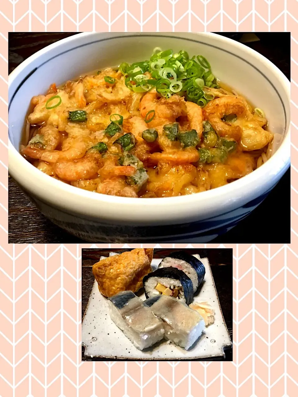 Snapdishの料理写真:小エビ入りかき揚げ蕎麦&すし盛り
#ダイエット中たまにはいいかな
#麺好き男の炭水化物ランチ|mottomoさん