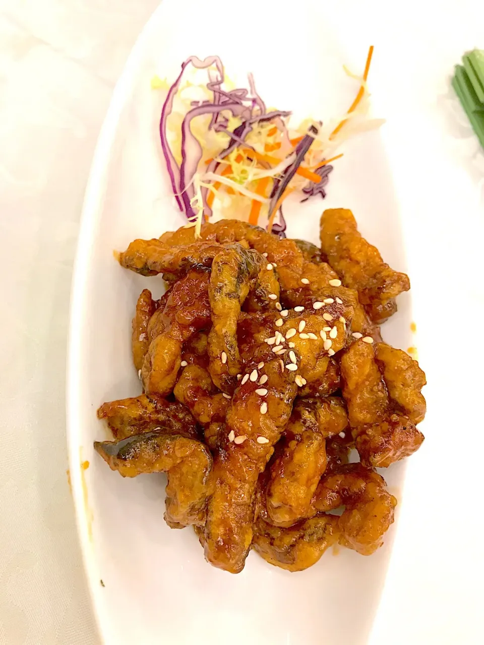 Deep fried shredded black mushroom with sweet and sour sauce|Sky Blueさん