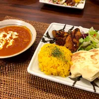 Snapdishの料理写真:自宅でインド料理⭐︎ターメリックライスとナンでバターシュリンプカレーを食らう|ねぎぼうずさん