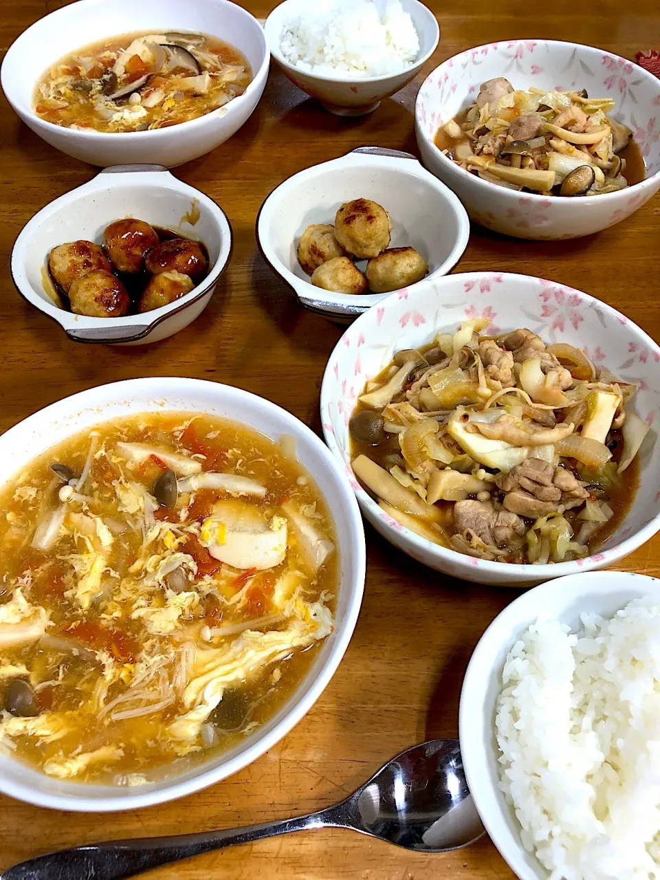 酸辣湯スープ、鶏野菜のオイスターソース炒め、肉団子＼(^o^)／|すかラインさん