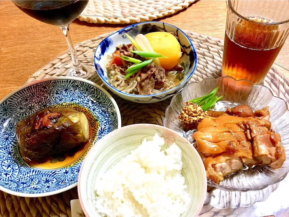 鶏肉の照り煮、肉じゃが、フライパン焼きナス|あつこさん