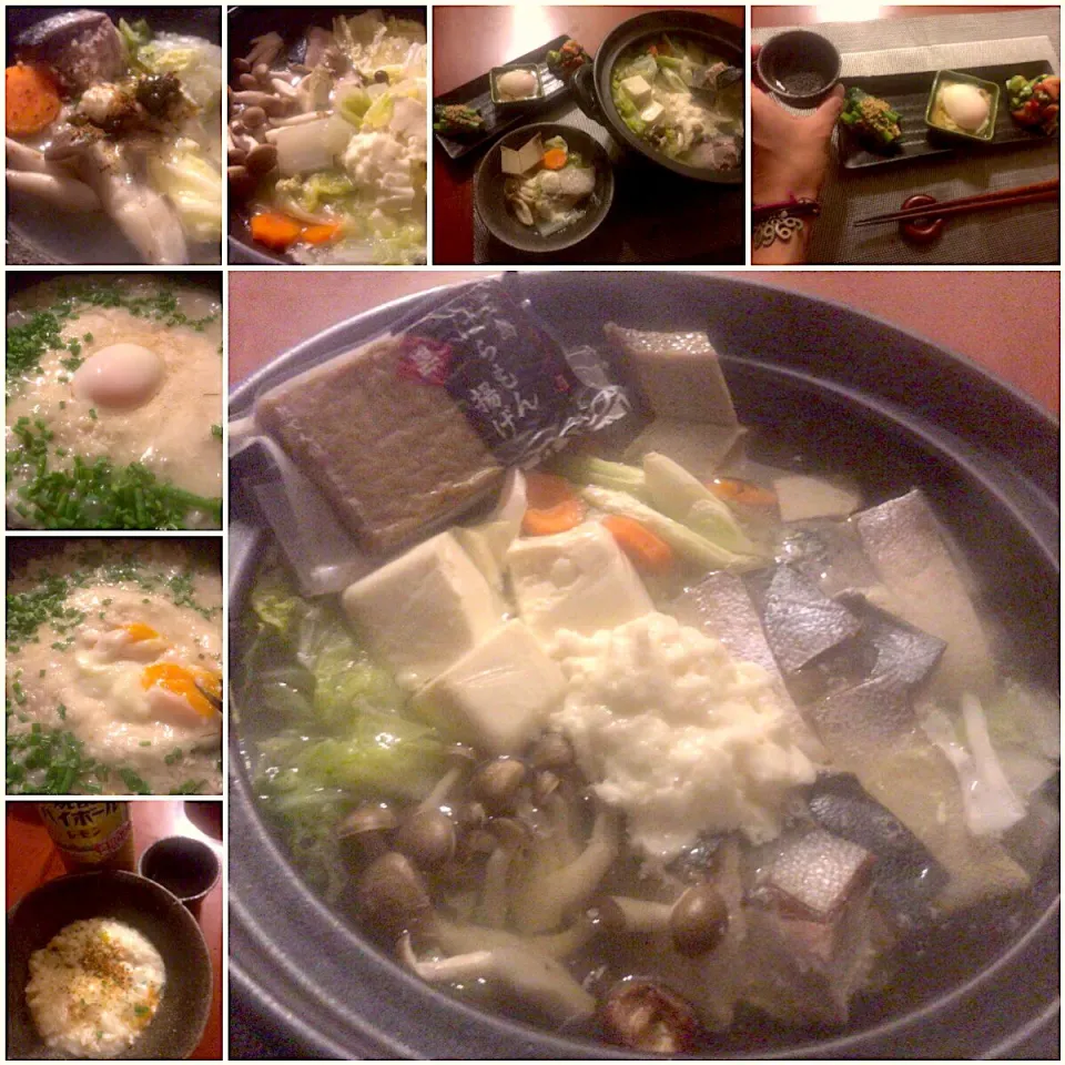 Snapdishの料理写真:Yellowtail&vagetable pot🍲鰤鍋 Let's finish it up w/Rice👉🍲〆はとろろde月見お雑炊|🌈Ami🍻さん