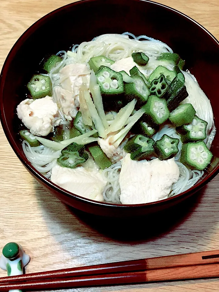 オクラと鶏肉のにゅう麺🍜|パセリんさん