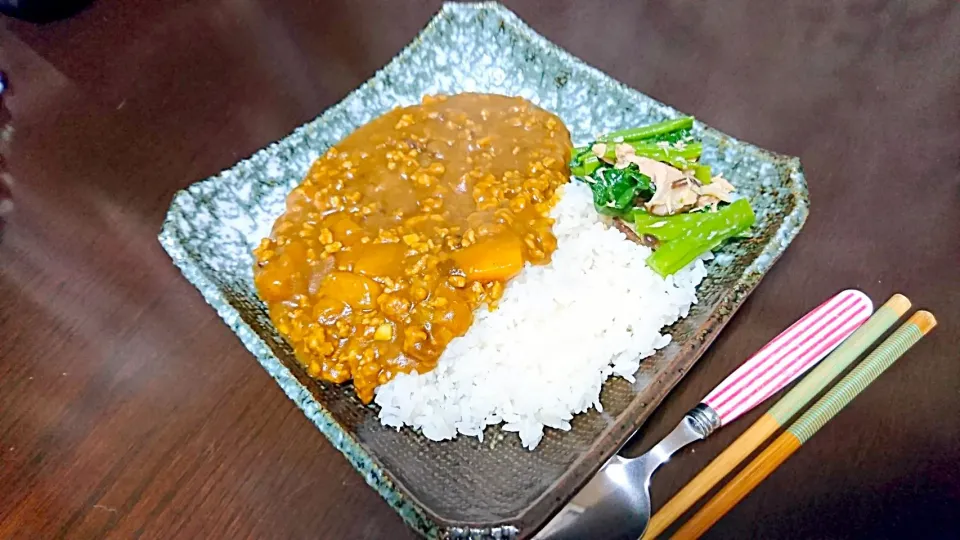 挽肉とかぼちゃのカレー、つるむらさきとツナの和え物|サトリさん