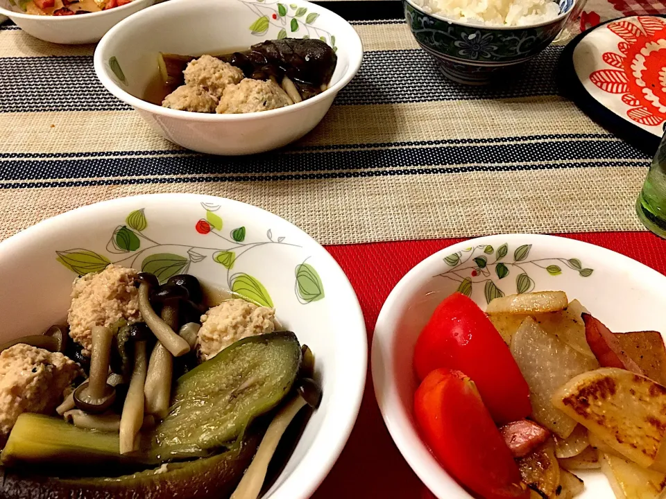 なすと鶏団子の煮物、大根ベーコン|ありすさん