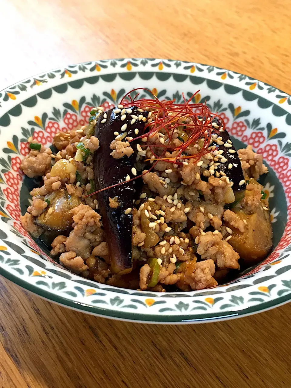 豚ひき肉と茄子の甘辛炒め|まつださんさん