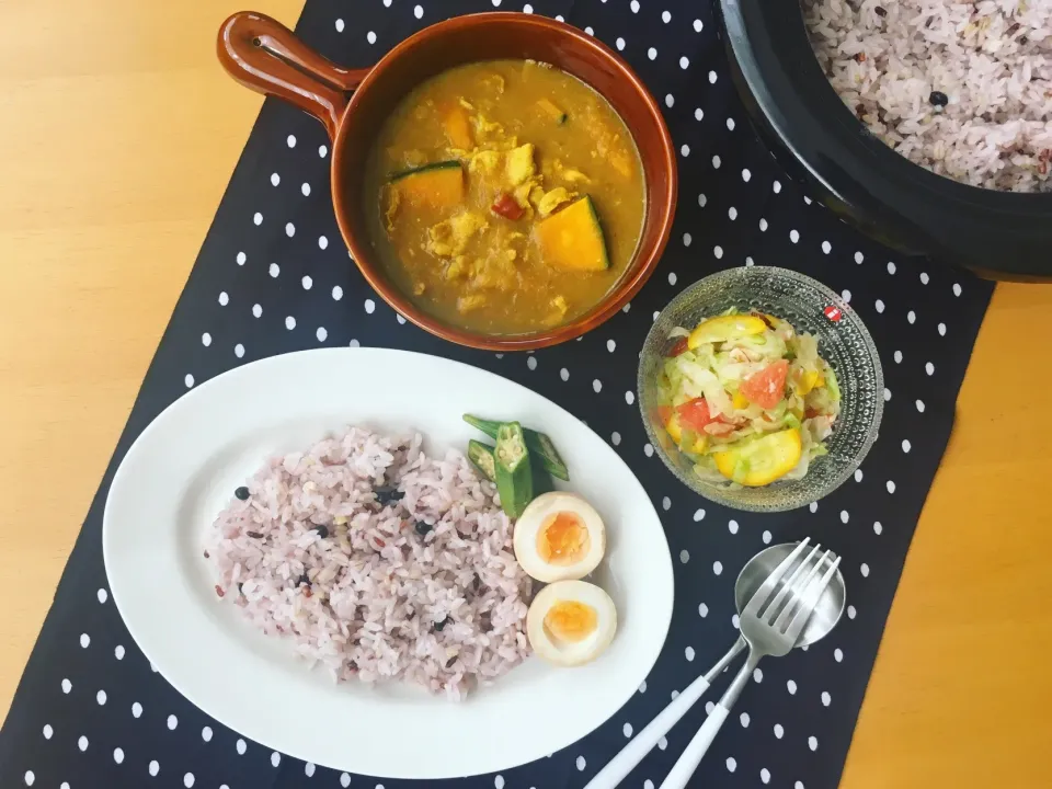 Snapdishの料理写真:かまどさん炊き十六穀米で頂く、やさしい薬膳カレー🍛💚|leeさん