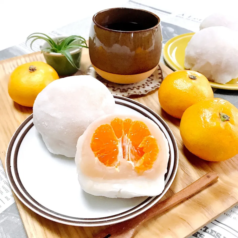 Snapdishの料理写真:🍊みかん大福🍊|ユッキーさん