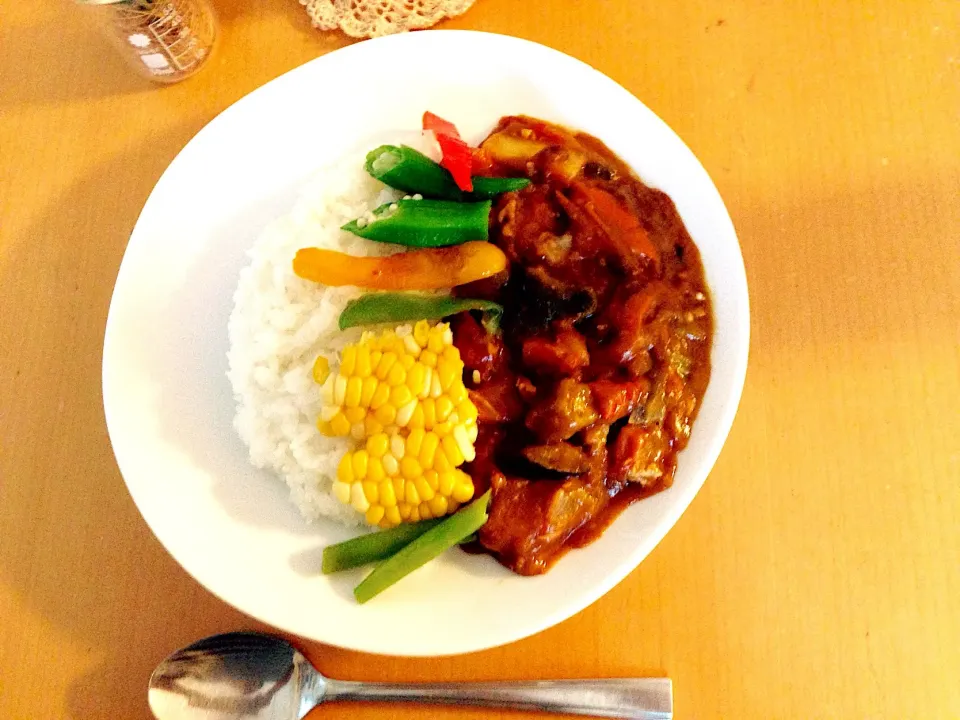 Snapdishの料理写真:♡夏野菜カレー♡トッピング色々♡|yuiママさん