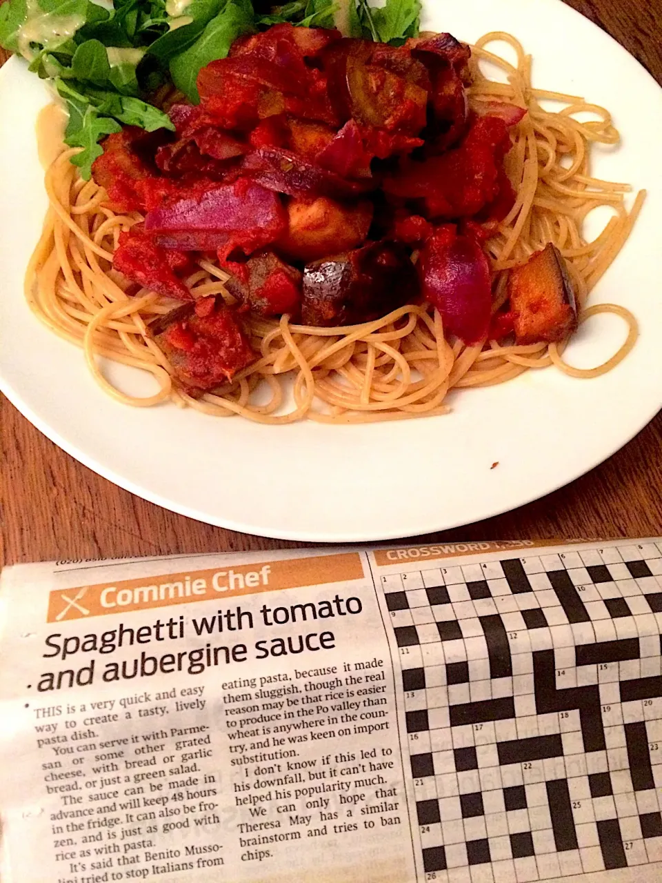 Spaghetti with tomato & aubergine sauce (Morning Star Commie Chef recipe)|Nick Hiderさん