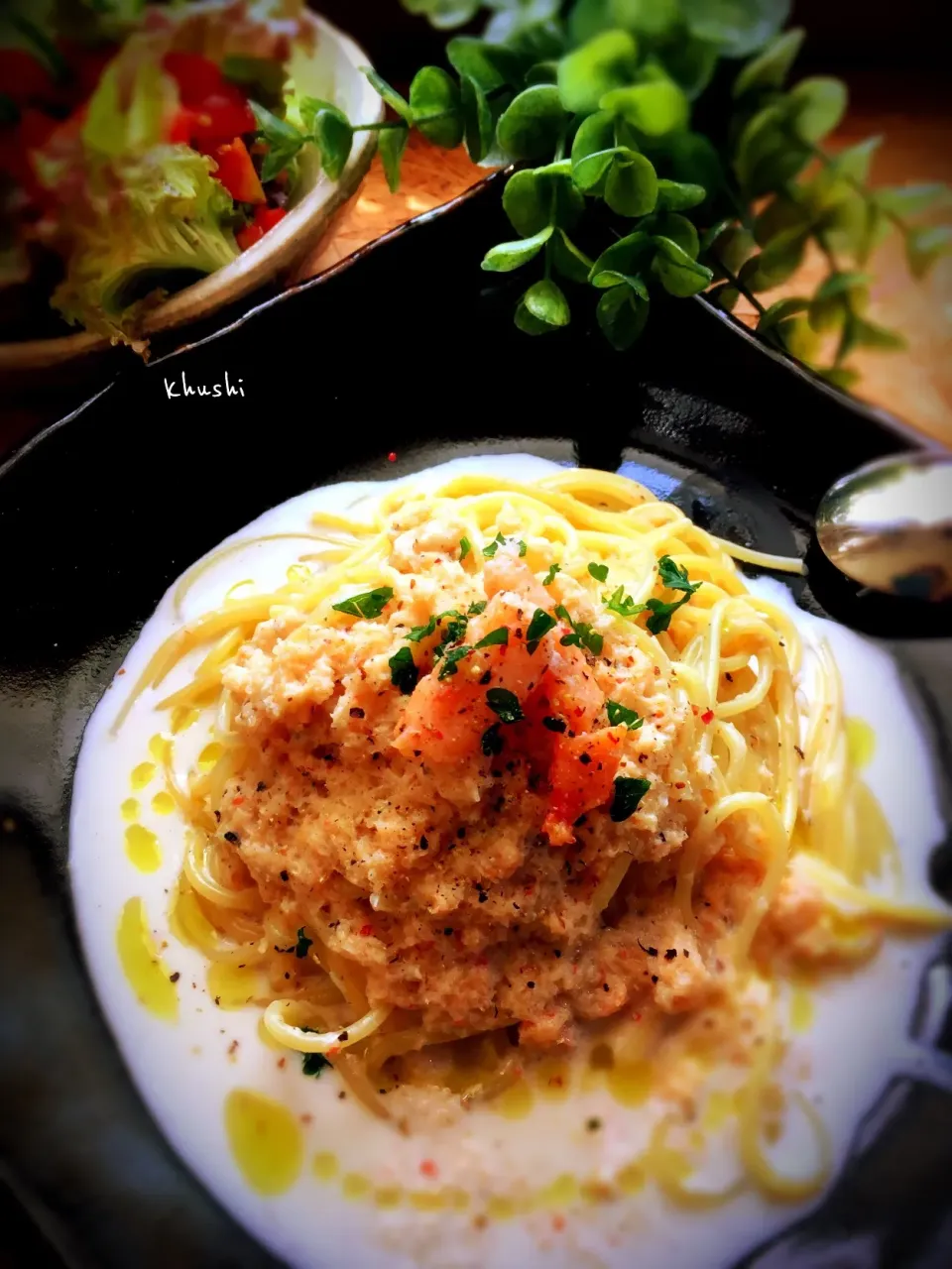 Snapdishの料理写真:#蟹クリームパスタ🦀
蟹缶の消費💦|KOZUEさん