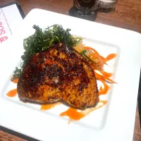 Blackened Swordfish with fried kale, pickled vegetables, and drizzled with honey sirachi glaze|ChefOpalskiさん