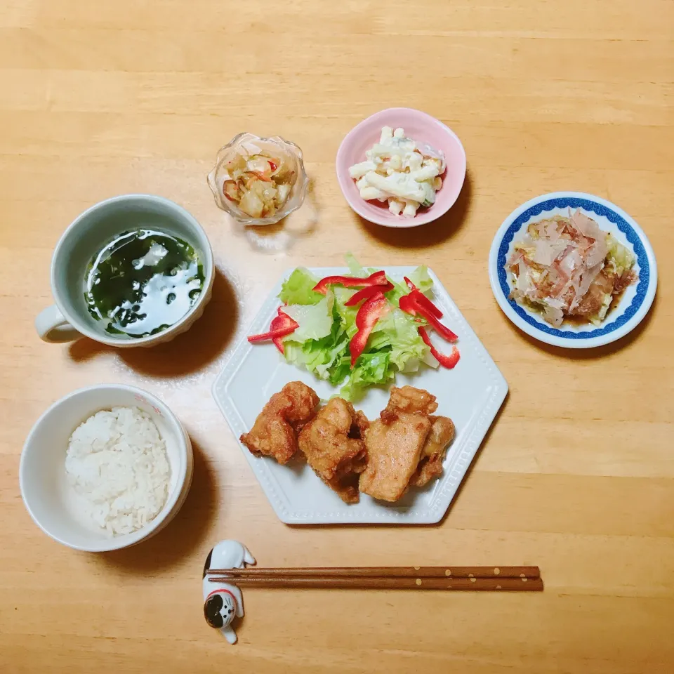 鶏からあげの柚子こしょう風味
マカロニサラダ
焼き茄子|ちゃみこさん