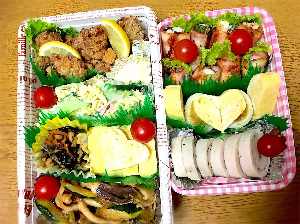 【中学初🎌体育大会】弁当🍱〜塩昆布おにぎり・梅おにぎり・塩おにぎり・鶏唐揚げ・マカロニサラダ・ひじき煮・玉子焼き・イカとズッキーニのバター醤油炒め・うずらベーコン・山芋ベーコン・煮卵・鶏ハム〜
#お弁当  #キャラ弁  #おにぎり  #おにぎり弁当 #運動会  #運動会弁当  #体育祭弁当 #体育大会弁当|華恋さん