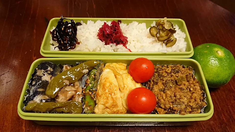 秋刀魚と獅子唐辛子の煮付け弁当（新米♪）
 #今日のお弁当|りょーさん