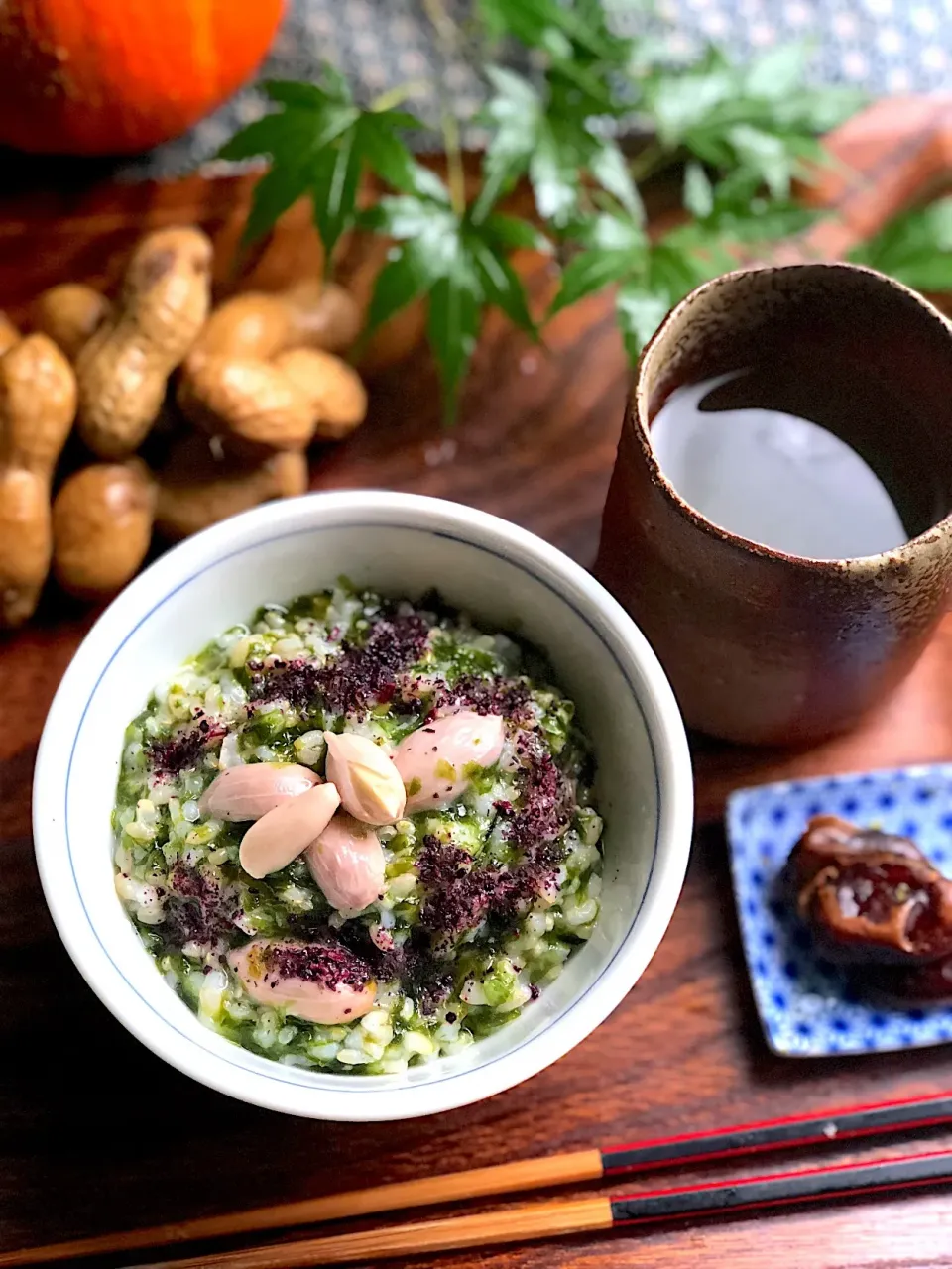 玄米粥に茹で落花生♪|ちーちさん