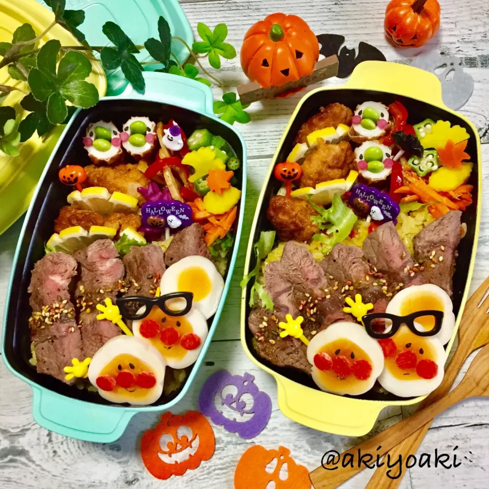 Snapdishの料理写真:アンパンマンステーキ弁当|Akiyoෆ¨̮⑅さん