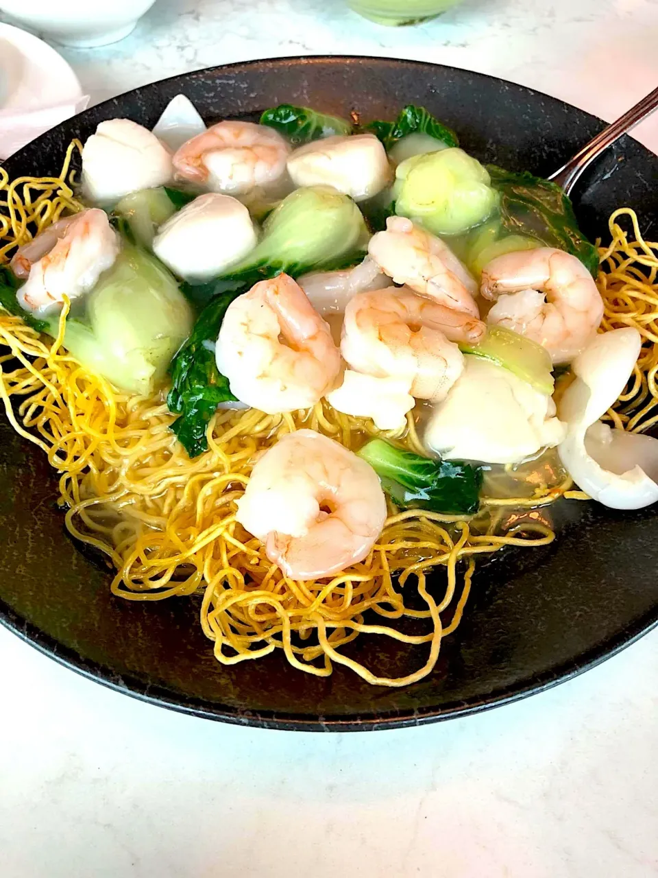 Crispy Panfried shrimp & scallop noodles #crispynoodles #panfriednoodles #shrimpandscallops|🌺IAnneさん