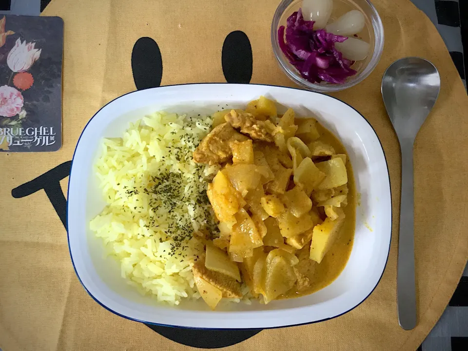 イエローチキンカレー🍛
紫キャベツのマリネ
甘らっきょう|yumyum😋さん