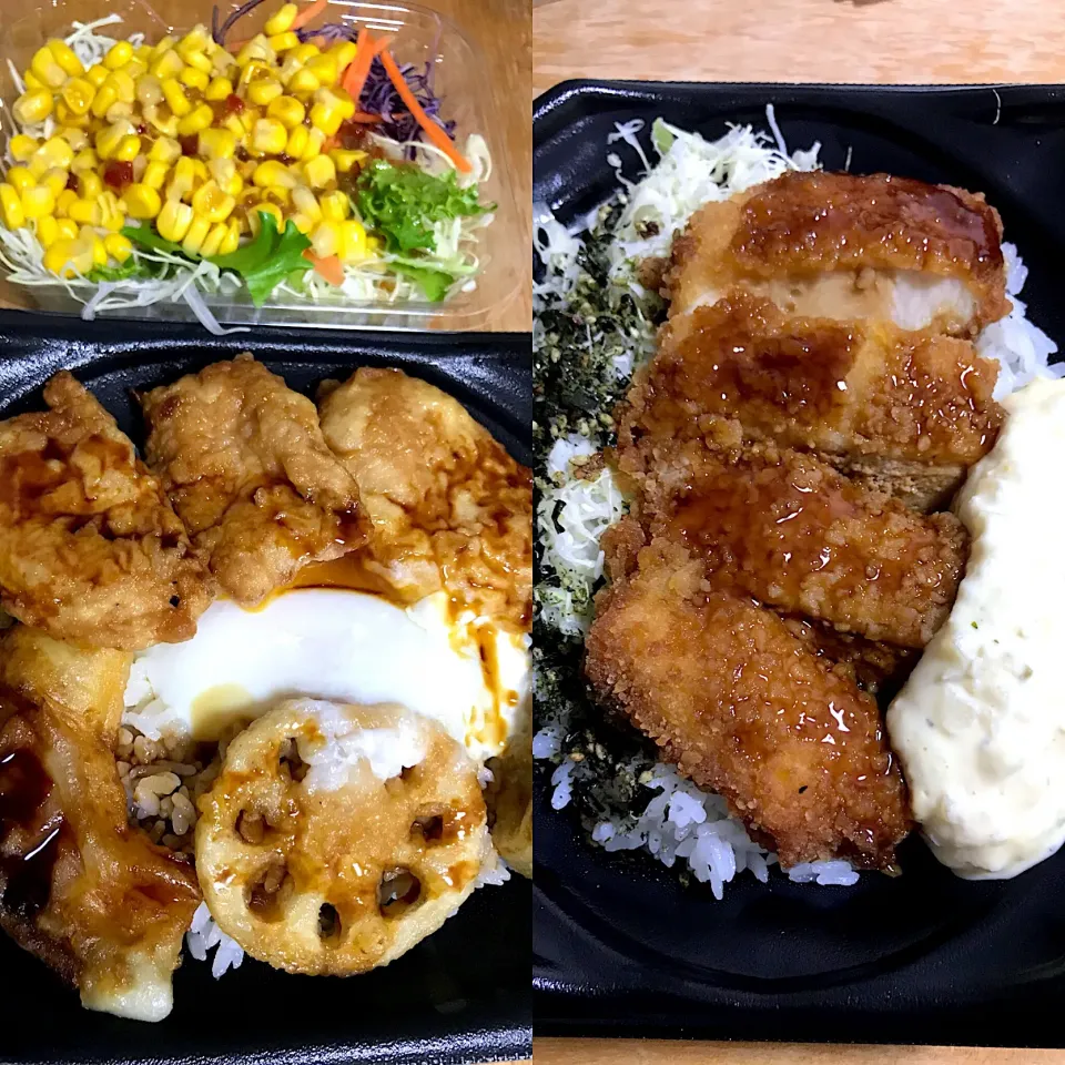 鶏天丼、とんかつタルタル弁当|るみおんさん