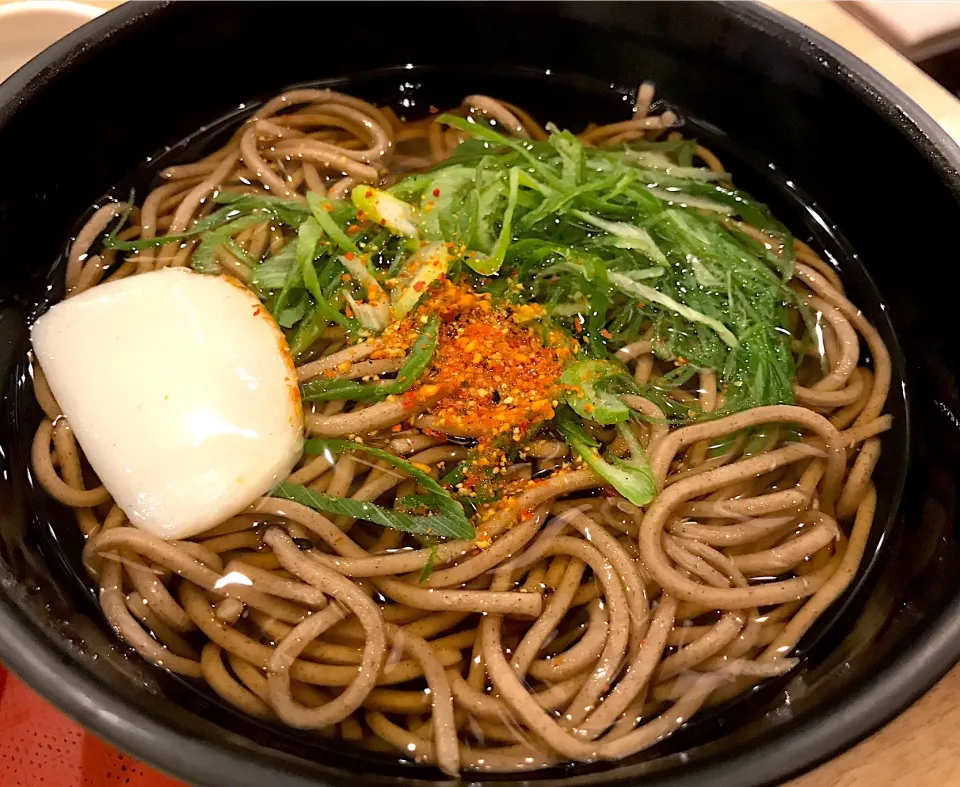 秋の花粉が酷くて食欲無し無し…しかしそれでも痩せぬ私😱藪蕎麦並みに黒いソバですが、８２（二八では無い）蕎麦で御座います。いったい何を混ぜてるんだか？|にゃあ（芸名）さん